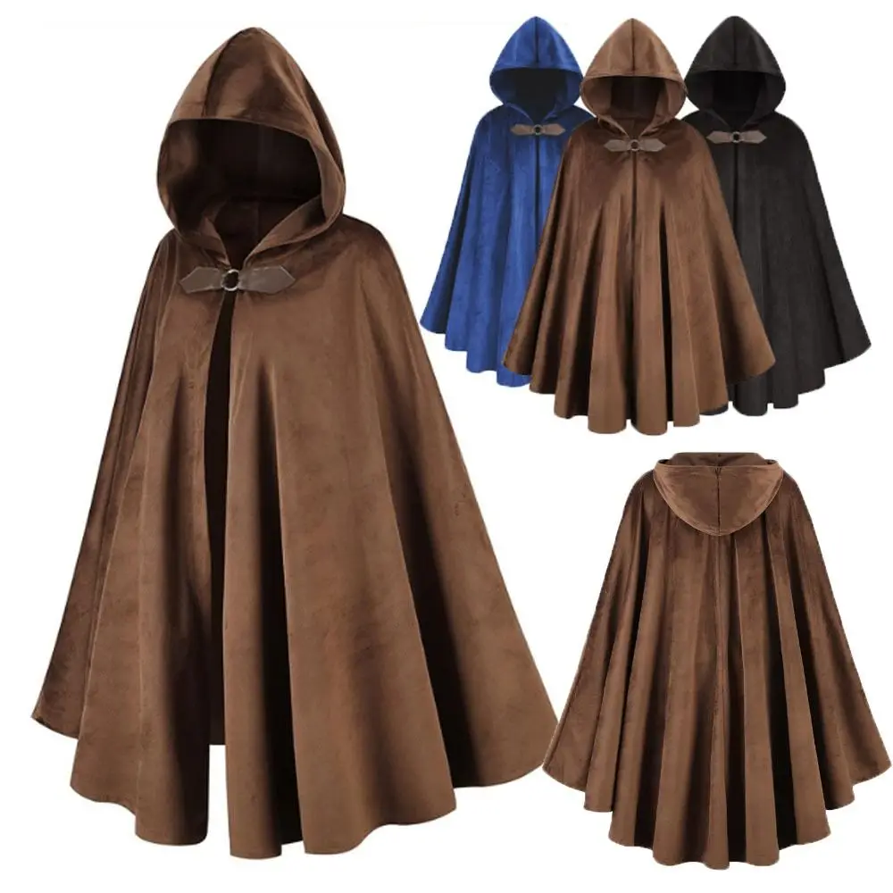 Suede Halloween Hooded Cloak Black Brown Cosplay Costume