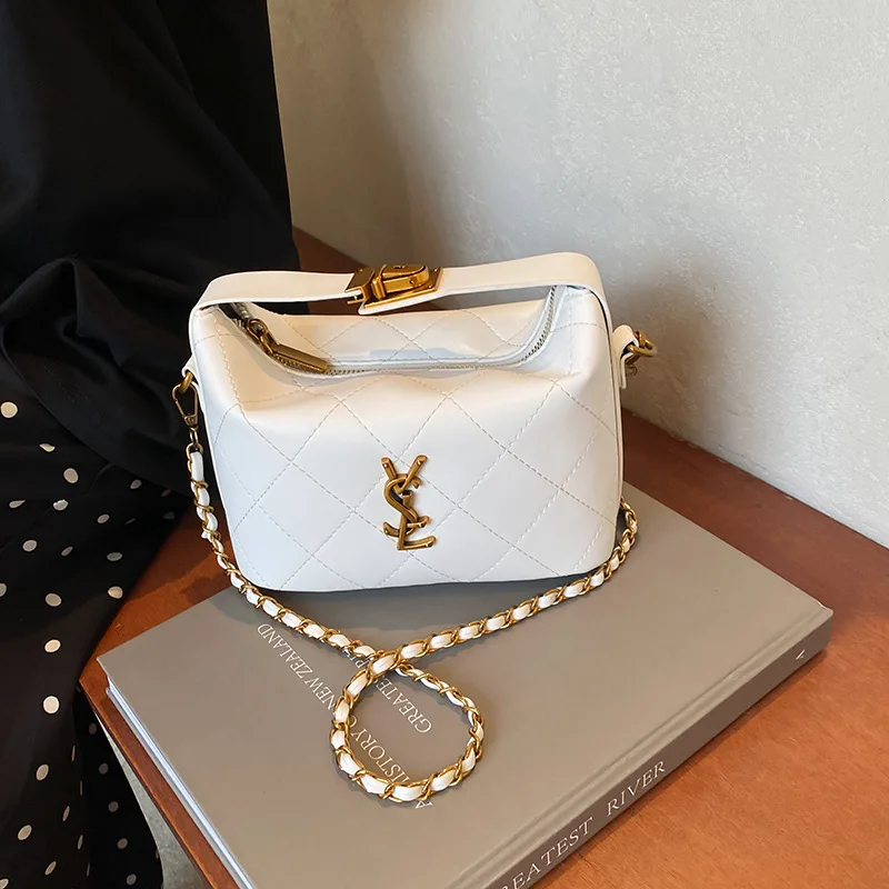Embroidery Thread Diamond Grid Chain Small Shoulder Bag For Women Hand-Held Small Square Bag Korean Niche Single Shoulder Cross