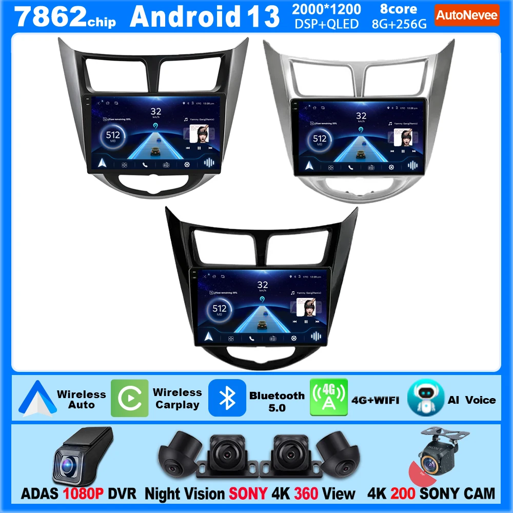 

Android 13 Carplay Car Radio For Hyundai Solaris Verna Accent 1 2010-2016 Multimedia Player 2 Din GPS 4G DVD Head Unit Display