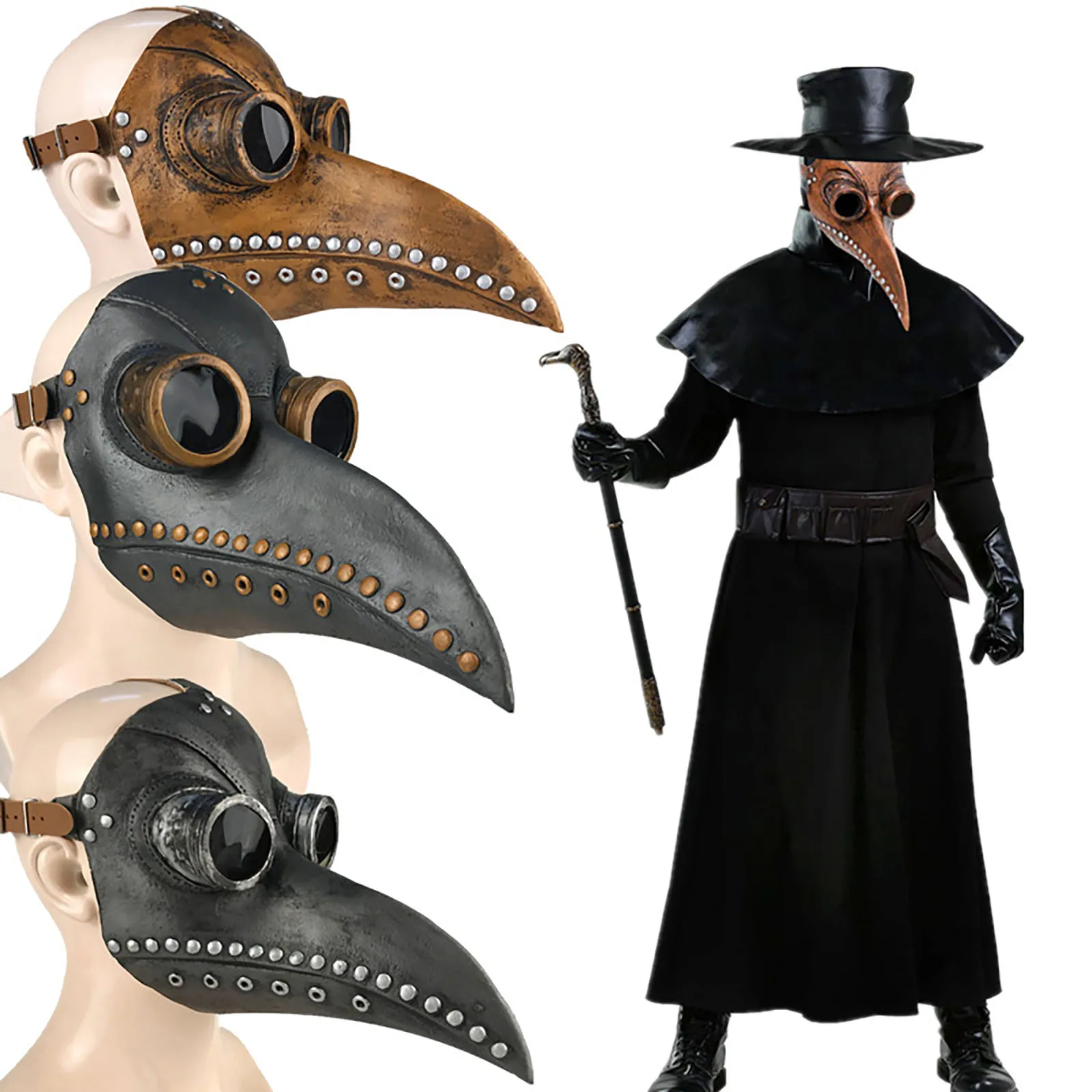 Masque steampunk docteur de la peste en simili cuir marron