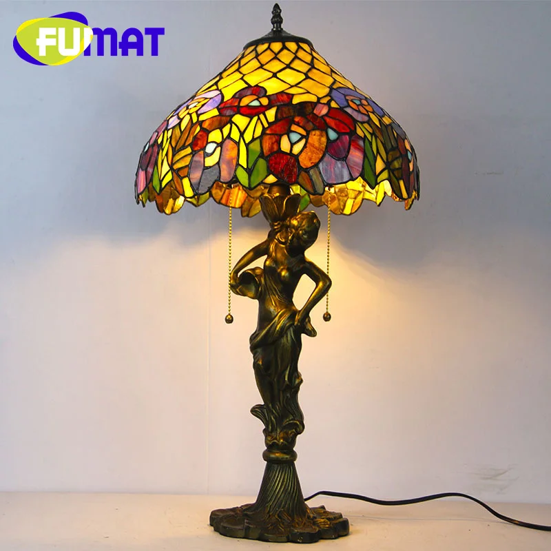

FUMAT Tiffany Vintage stained Glass Lamp Simple style decoration Guest Room Bedside lamp study reading eye protection lamp