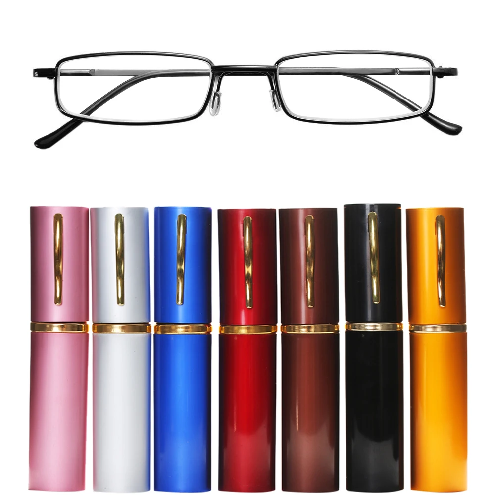Unisex Mini Portable Metal Frame Reading Glasses With Metal Case Slim Eyeglasses Vision Care Reader Spectacles +1.0 to 4.0 reading glasses