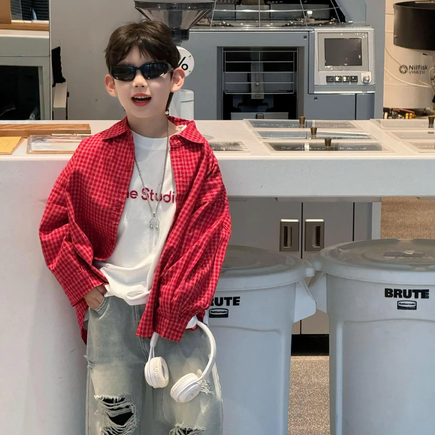 Children Clothes Casual Shirt Spring Korean Style Boy American Style Design Sense Plaid Long-sleeved Shirt Top
