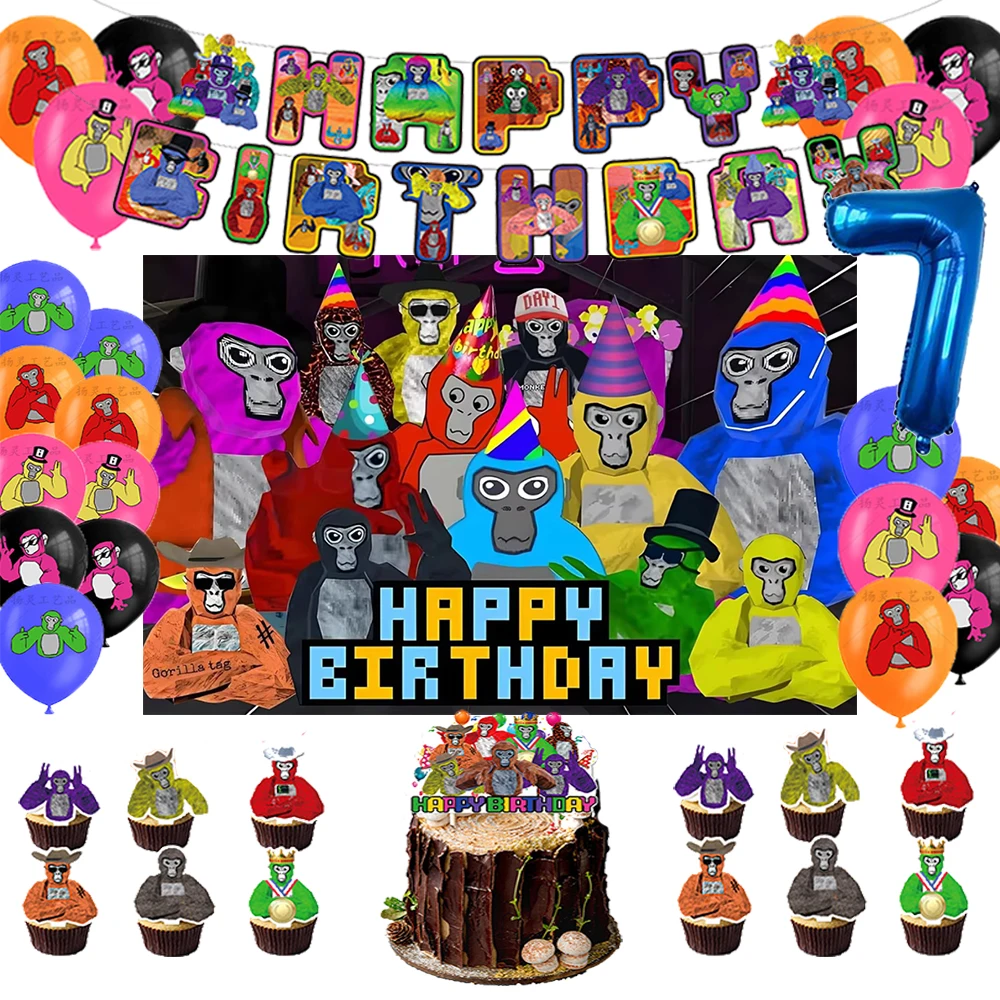 Gorilla Tag Thema Geburtstags feier Dekoration liefert Nummer Luftballons König Affe Banner Kuchen Topper Hintergrund Baby Dusche Geschenke