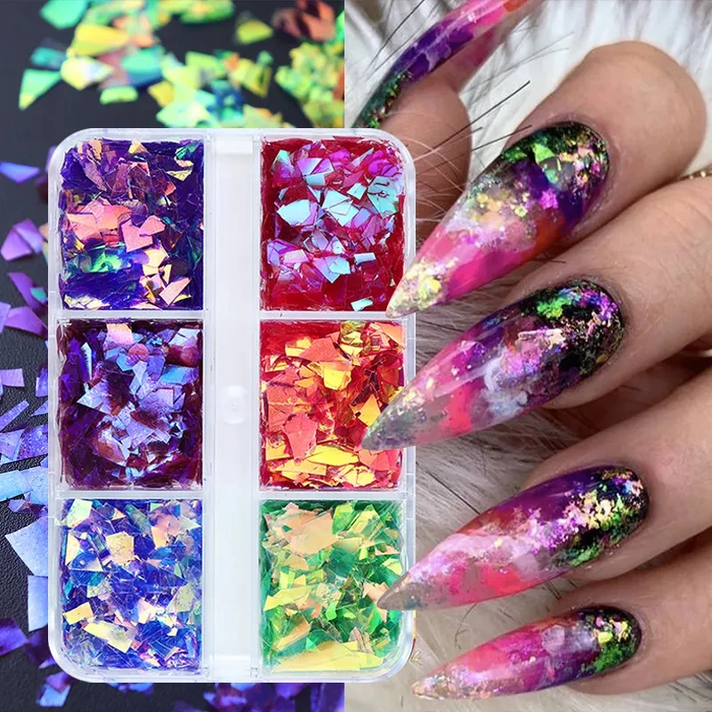 Aurora Nail Paillettes Crystal Thin Irregular Shaped Glass Paper Nail Flakes Uv Gel Polish Manicure Nail Art Decoration Supplies