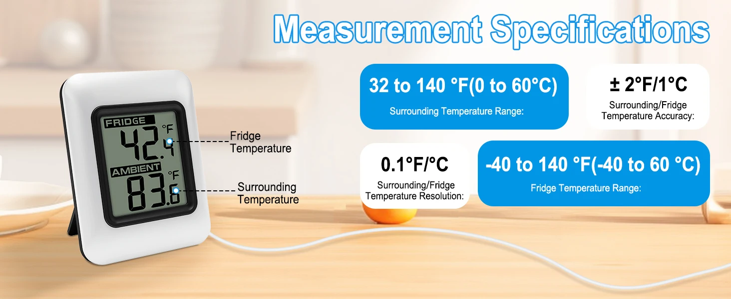 Digital Refrigerator Thermometer with Large LCD Wired Freezer Room Indoor Outdoo