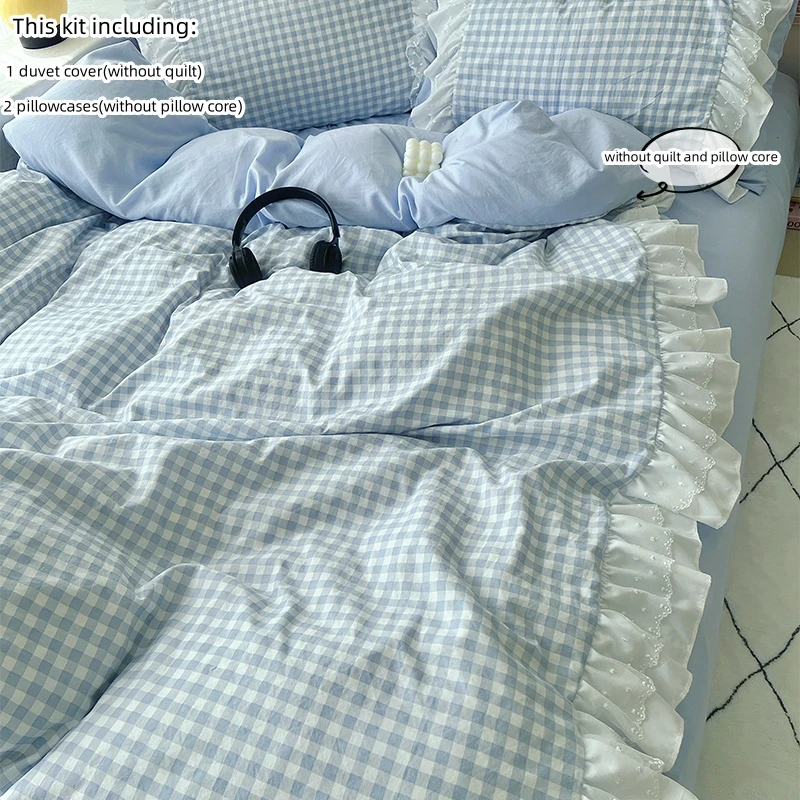 Conjunto de lençóis de 3 peças, conjunto de capa de edredom xadrez rosa, conjunto de cama confortável, colcha para todas as estações