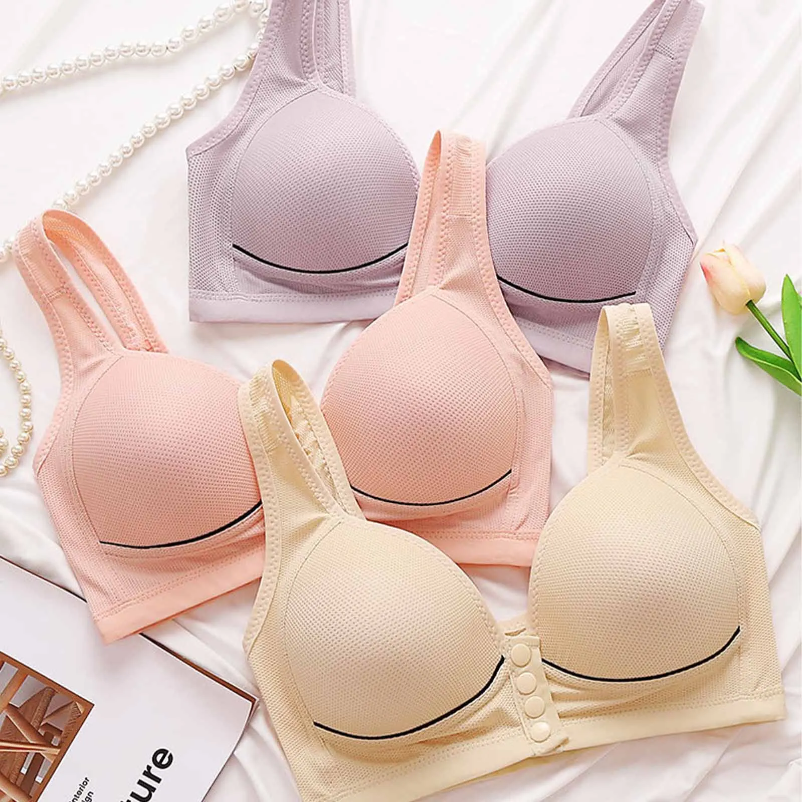 Front Open Maternity Nursing Bra Plus Size Mother Pregnant Women Underwear Cotton Breast Feeding Bras Wire Free Pregnancy Clothe 2