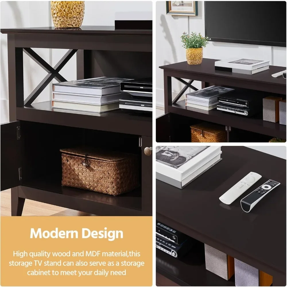 Wooden TV Stand for TVs Up to 50 inch,Media Entertainment Center Table,TV Cabinet Table with Storage Open Shelf&2 Doors Espresso