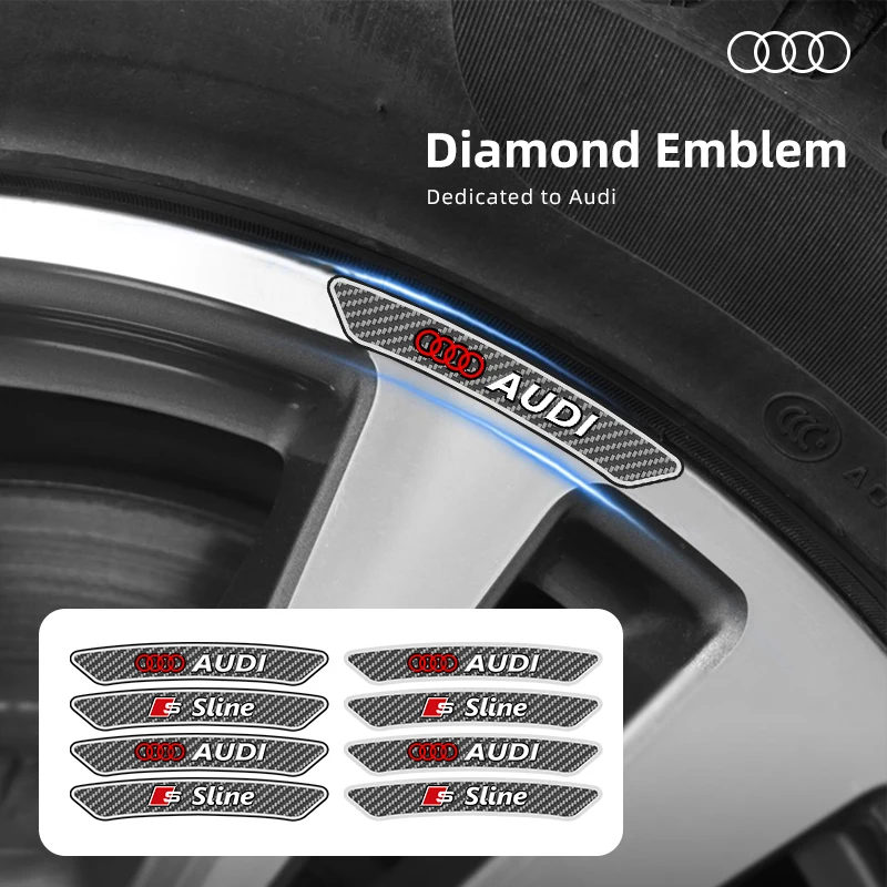 4Pcs Distintivi Per Auto Ruote Cerchi Cerchi Adesivi Da Corsa Decorazione Automatica Per Audi Sline Sport Q3 Q5 Q7 Rs3 Rs4 Rs5 A3 A4 B5 B7 B9 8P 8V