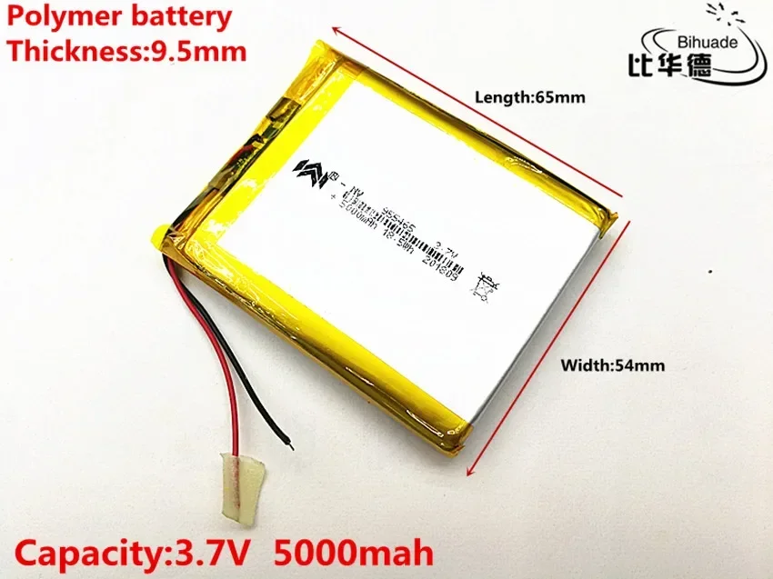 Rechargeable battery 955465 955565 3.7V 5000mAH rechargeable lithium polymer battery Li-Po for tablet power bank hand warmers PH 2.0mm 2pin plug