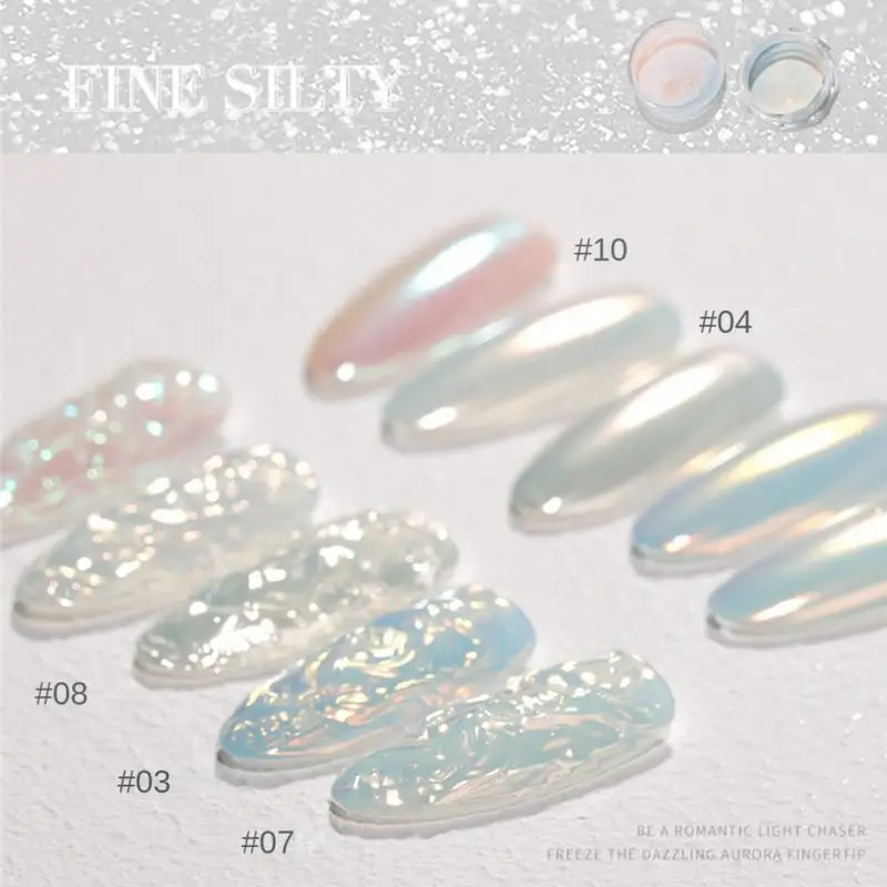 Pearl Glitter Nail Powder Aurora Mirror Rub Chrome Pigment White Purple Neon Powder Manicure Gel Polish Dust Nail Art Decoration