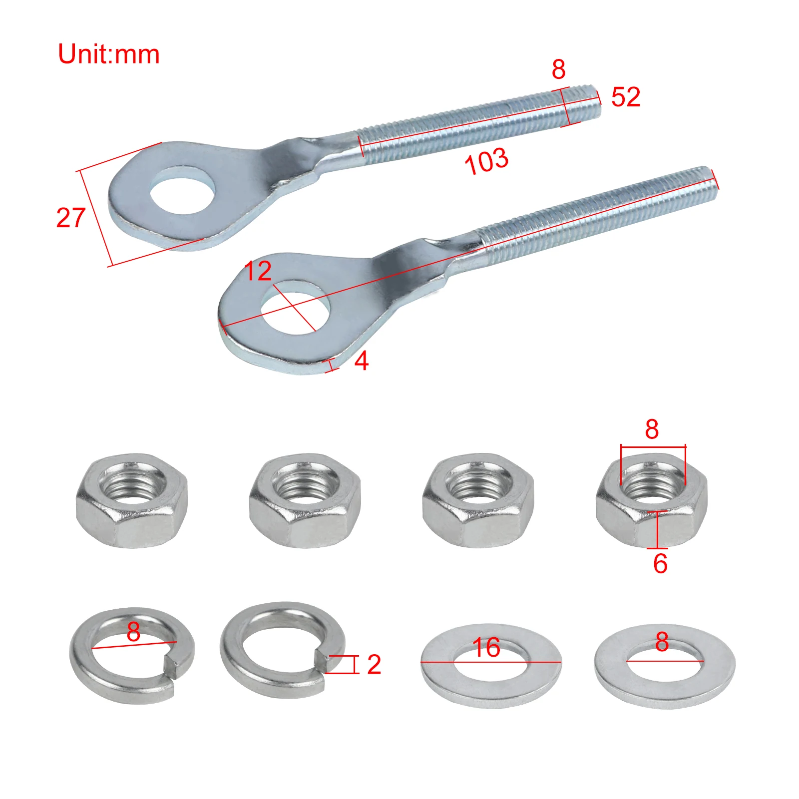 0.4" 12MM Chain Axle Adjuster Tensioner for 50CC 70CC 90CC 110CC 125CC ATV Quad Dirt Bike Taotao Buyang CRF50 CRF70 CT70 XL75