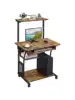 Yaheetech 3 Tiers Rolling Computer Desk with Keyboard Tray and Printer Shelf for Home Office Mobile Computer Desk for Sm 1