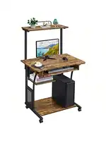 Yaheetech 3 Tiers Rolling Computer Desk with Keyboard Tray and Printer Shelf for Home Office Mobile Computer Desk for Sm 1