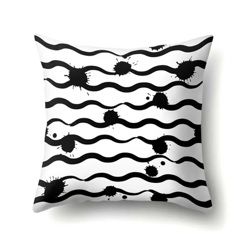2022 Black White Geometric Wave Dots Polyester Cushion Cover Throw Pillow Car Sofa Bed Decorative Pillowcase Home Decor 45x45CM lounge chair cushions Cushions