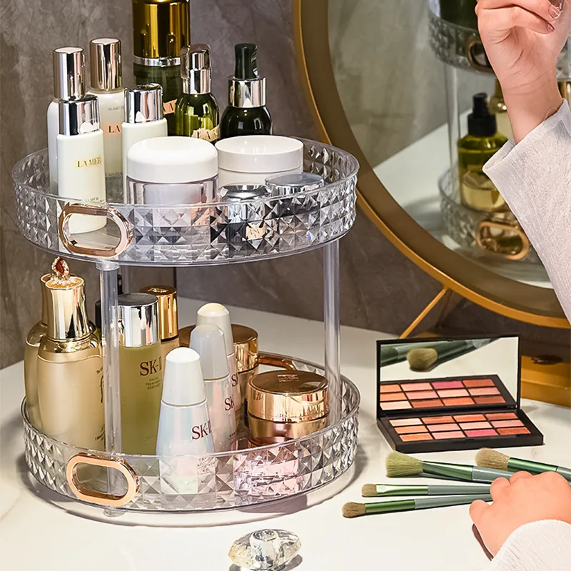 360° Rotatable Desktop Cosmetic Rack Bathroom Shelf Large-capacity Perfume Aromatherapy Skin Care Product Storage Rack Organizer 2