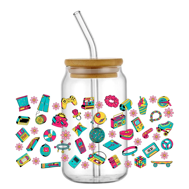 Miniso Gaming UV DTF Cup Stickers, Glass DTF Transfer Stickers,Waterproof Game Controller Wipe Transfers for 16 oz Glass,Mug