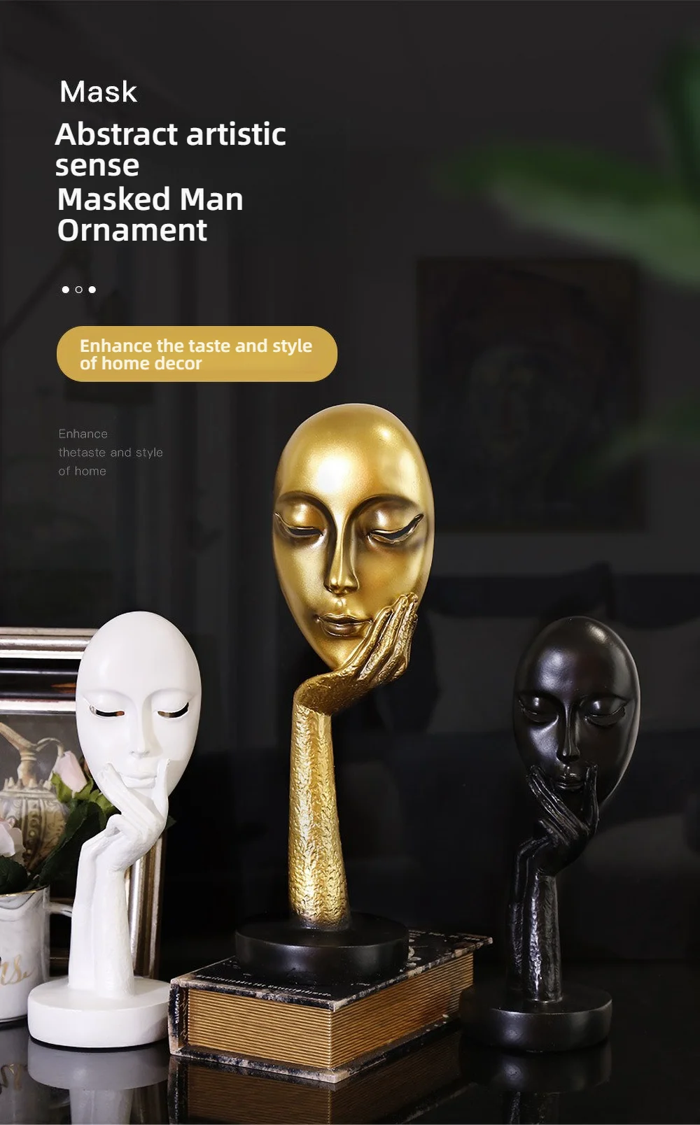 Abstrakte weibliche Gesichtskulptur – moderne Kunstharz-Wandkunst für Wohnzimmer, Damen-Schlafzimmer-Dekoration, minimalistisches Ornament – Detail 2