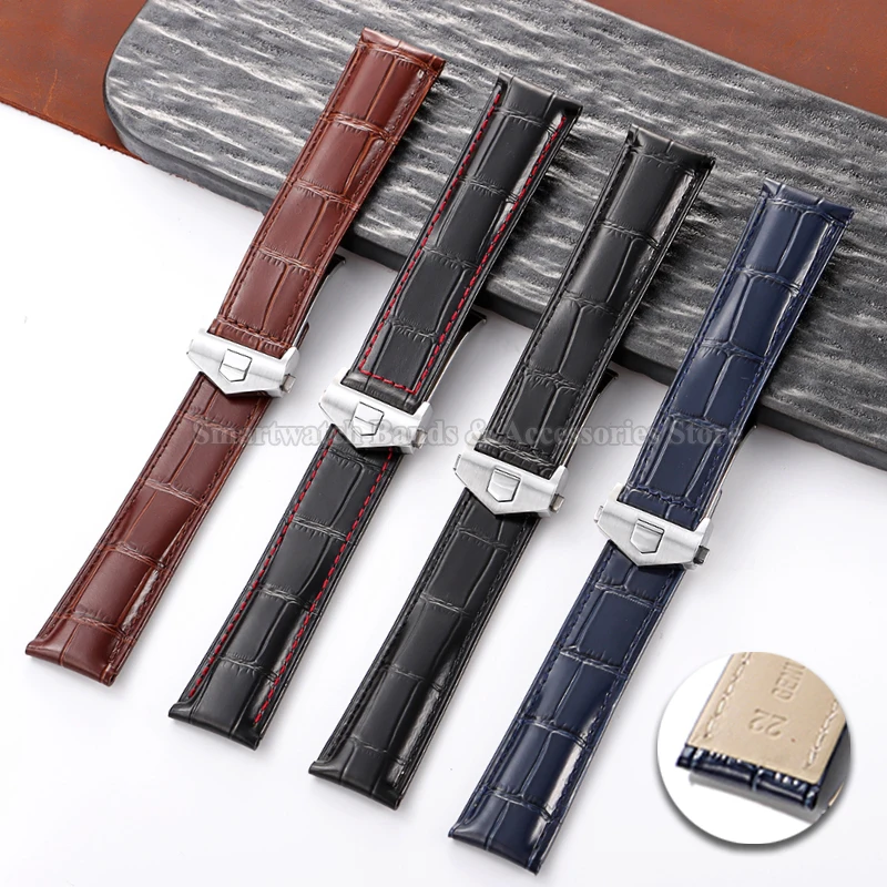 Cowhide Leather Waterproof Watch Strap with Metal Folding Buckle