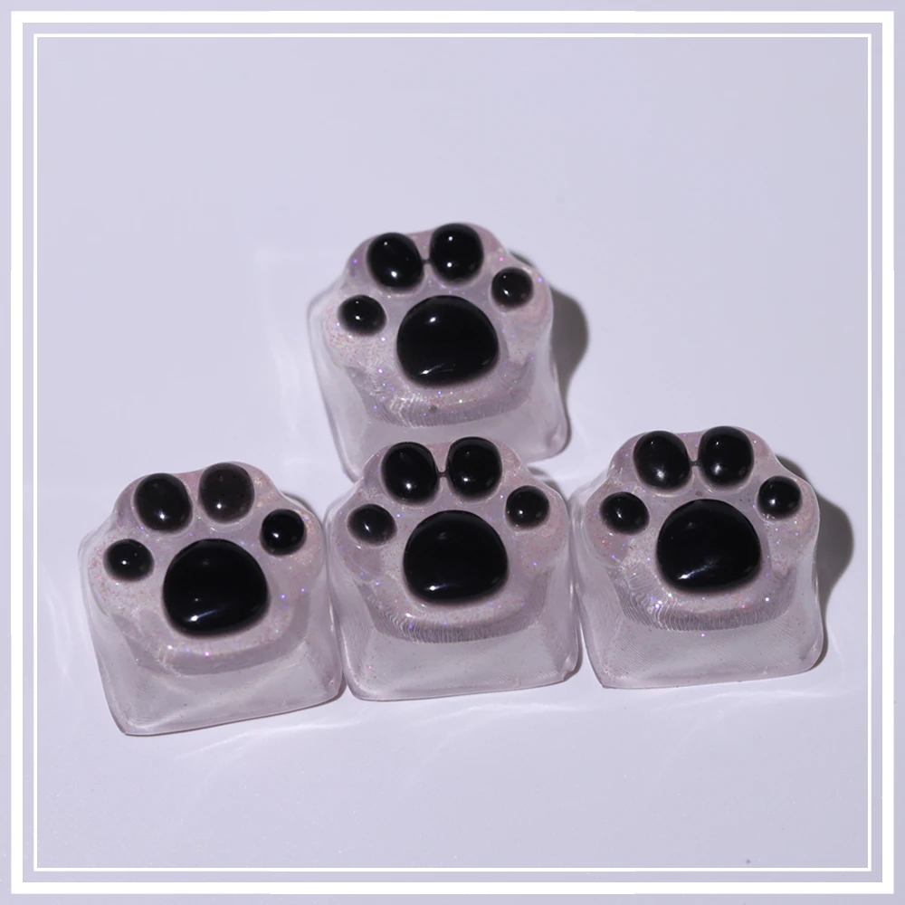 Purple Translucent Cat Paw Anime Keycap with Backlit RGB - Cute Kawaii Pink Cyan Custom ESC & WASD Cap