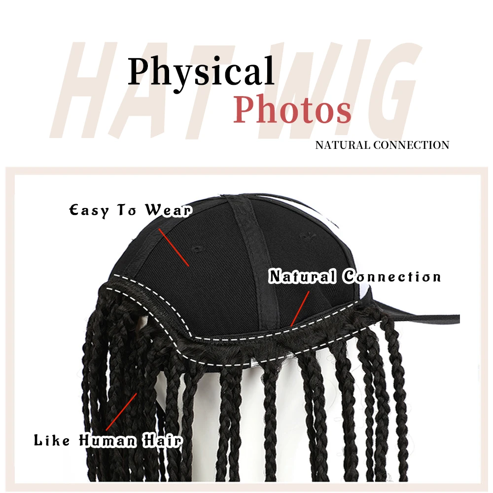 22Inch Synthetic Baseball Cap Wig Braided Hair Fashion Natural New Men And Women Universal Braid Wig Cap