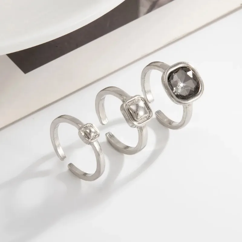 Minimalist Acrylic Rhinestone Open Ring for Women Korean Fashion Geometry Adjustable Knuckle Ring Party Jewelry Lady Gifts