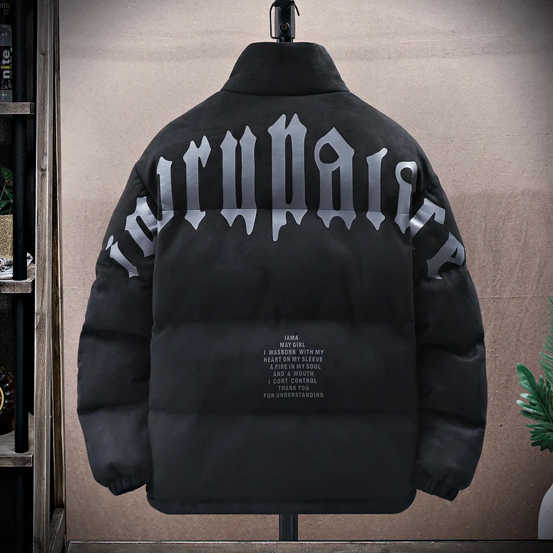 Waterproof Jacket Men Winter Stand-up Collar Faux Suede Puffer Jacket Retro Parkas Men Solid Color Fashion Oversize Warm Coat