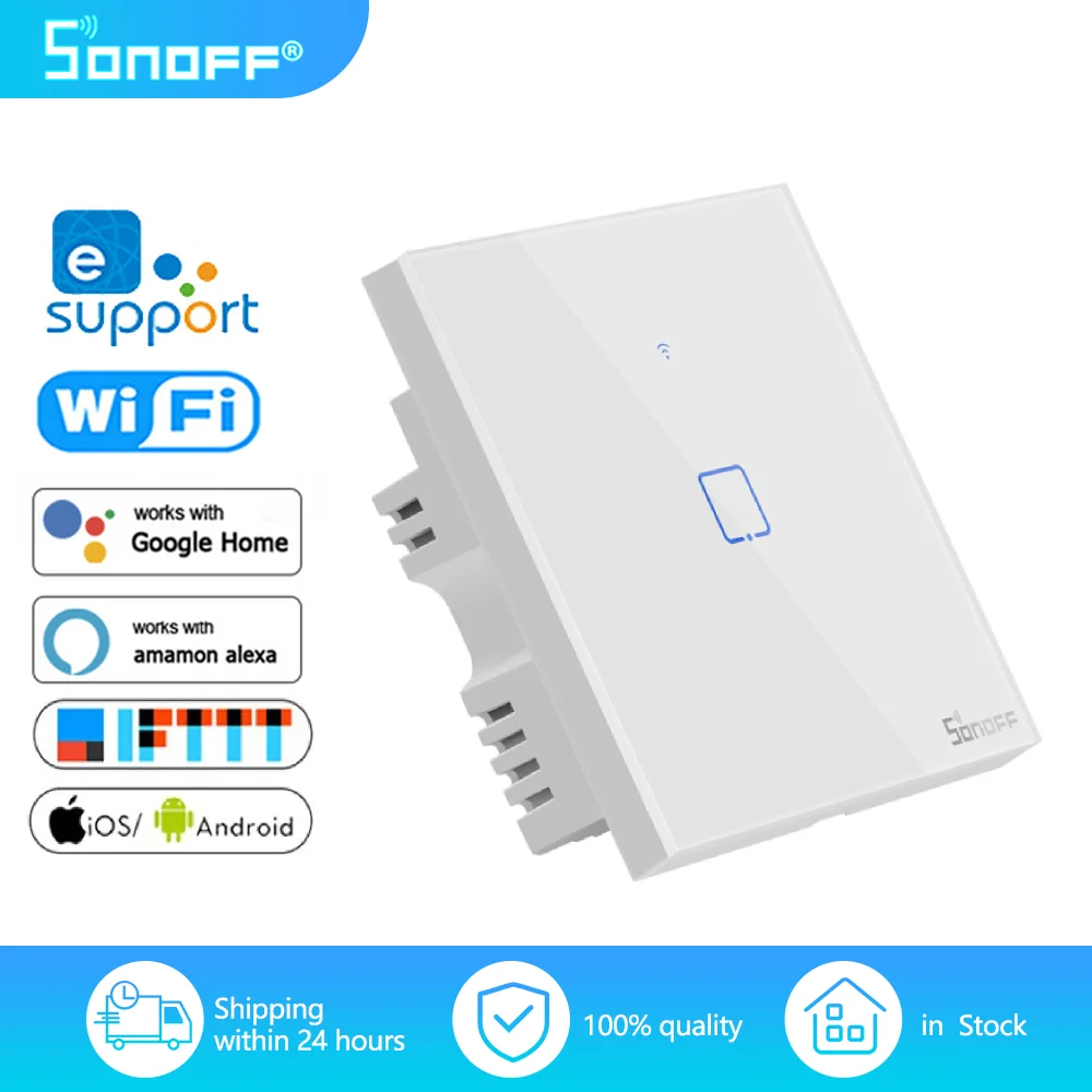 

SONOFF T0 EU Smart WiFi Switch 1/2/3Gang Wall Touch Light Switches eWelink APP Control Works With Alexa Google Home