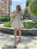 NewAsia Floral Dress Women Lantern Long Sleeve Ruched Print A Line Square Neck Tie up Mini Vestidos Sexy Chic Summer Beach Dress 3