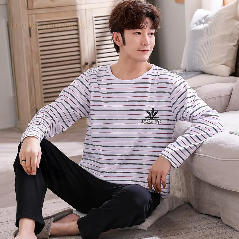 Spring Autumn Plus Size L-4XL PJ Cotton Men's Pajamas Letter Cartoon Pajama Sets Casual Lounge Sleepwear Pyjamas Pijama Homewear