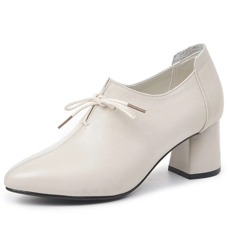 

Pointed Soft Genuine Leather Shoes Woman Shoes High Heels 2022 New Lace-up Deep Mouth Women High Heel Shoes Plus Size