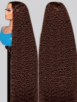 Deep Curly Human hair Wigs Chocolate Brown 13x4 13x6 Hd Lace Frontal Wig Colored Water Wave Lace Front Wig For Women 30 36 Inch 1