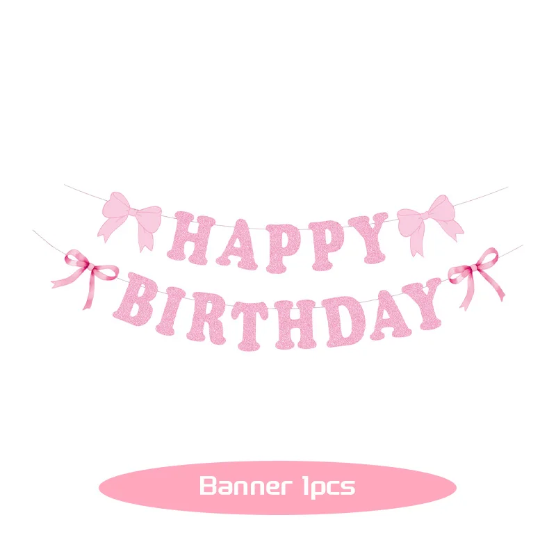 Rosa Schleife Geburtstag Party Dekoration Geschirr Tassen Teller Servietten Ballon Set Geschenktüte Banner Kuchen Topper Mädchen Kind Partyzubehör – Detail 19