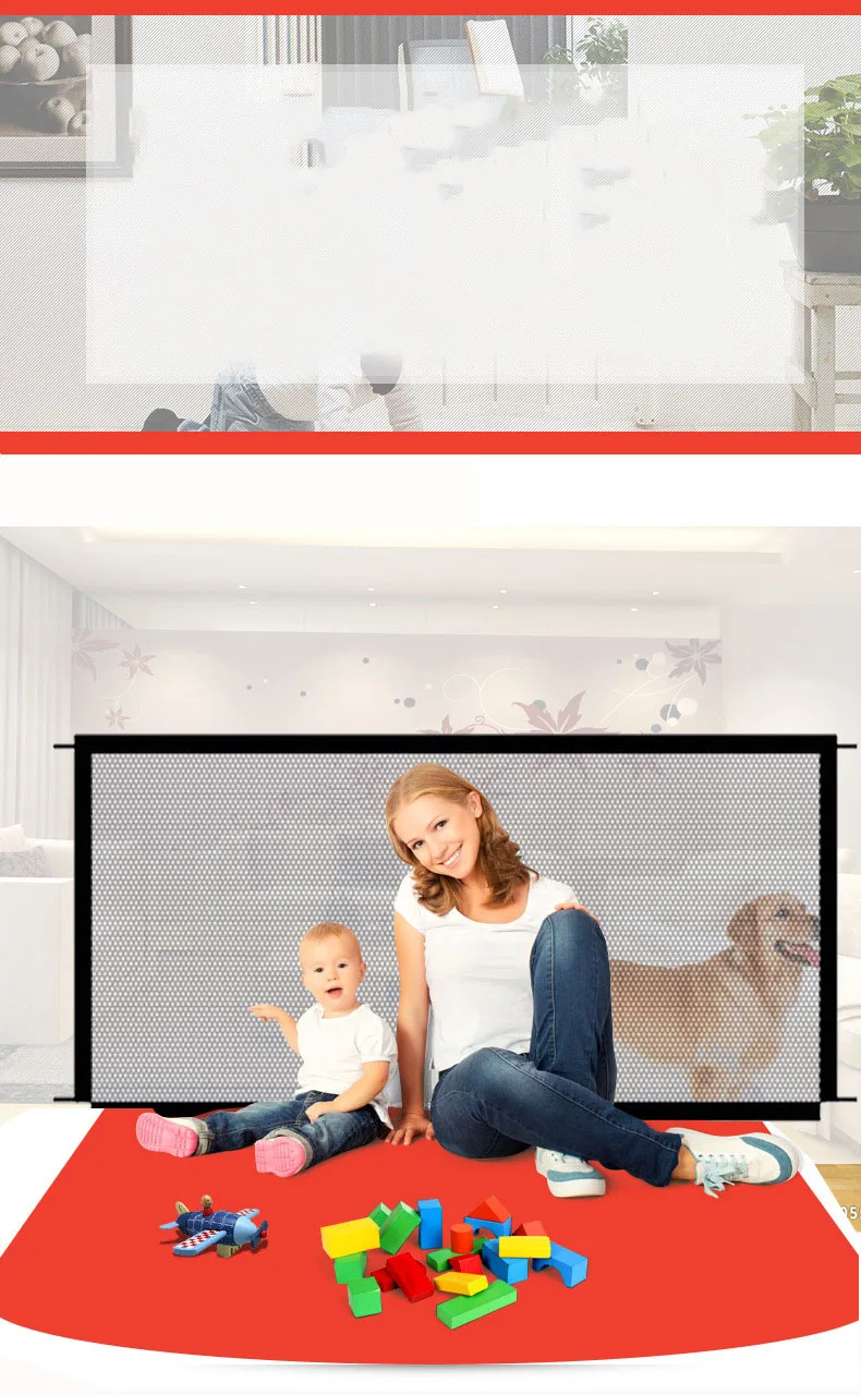 Pet Dog Fence Portable Folding Divider Mesh Home Perforation-Free Traceless Wall Protection Barrier Safety Net Nylon Mesh Cloth