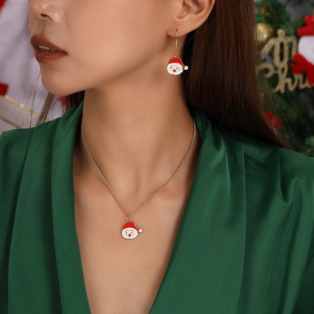 Aihua Mode Weihnachtsbaum Schneemann Snata Claus Ohrringe Halsketten Weihnachten Halsketten Set für Frauen Frohes Neues Jahr Geschenke – Detail 3