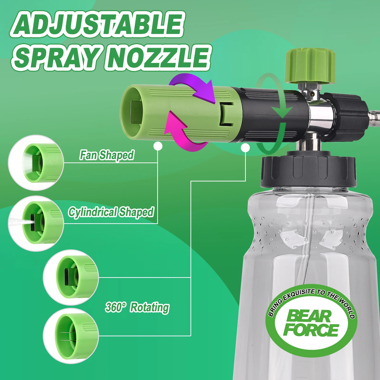 1/4인치 퀵 커넥터용 압력 세척기 폼 캐논(360도 회전) °   조절 가능한 스프레이 노즐, 신세대 조절 가능한 스프레이 노즐