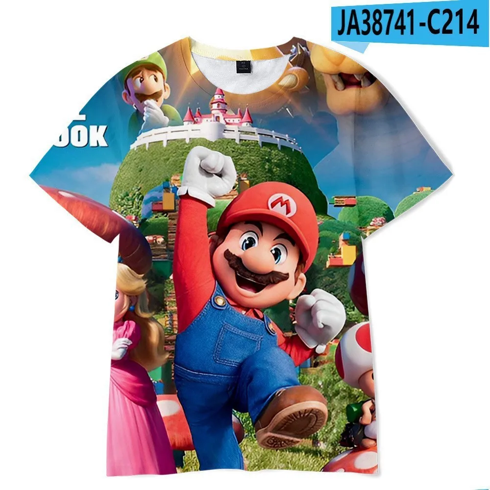 New Mario Short-sleeved 3D Printed Parent-child T-shirt Anime Cartoon Short-sleeved Round Neck Summer Children's Clothing 3