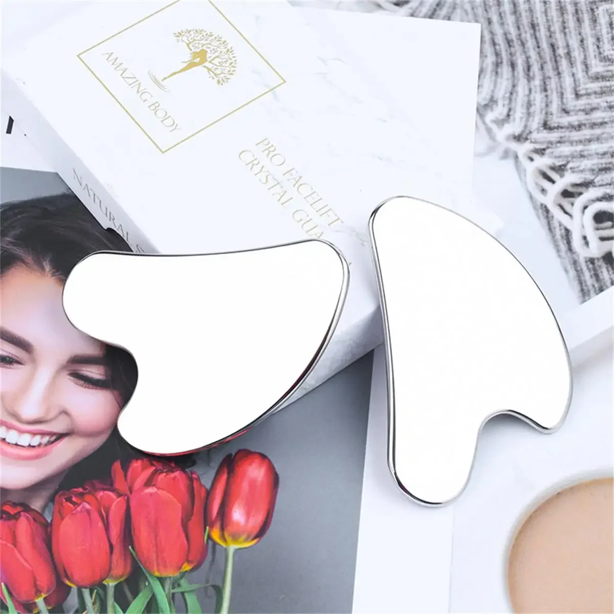 Gua Sha Natural Stainless Steel Scraper Massager Facial Skin Care Guasha Board Face Massager Board Heart Shape Body Relaxation 6