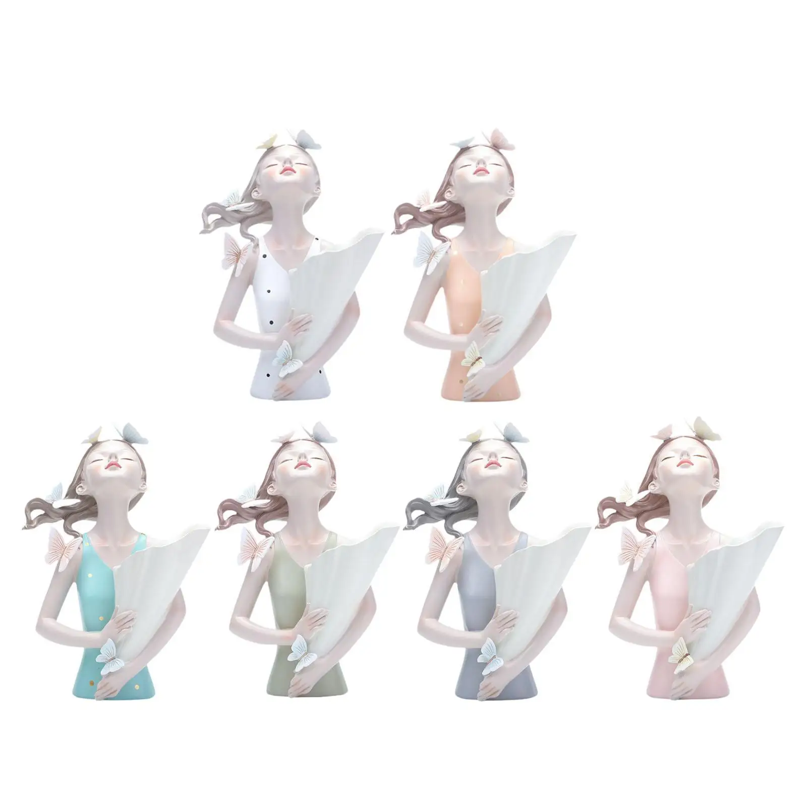 Table Ornament Butterfly Decor Girl Statue Flower Vase 8.4x12inch Handicraft for Household Kitchen Dining Multifunctional