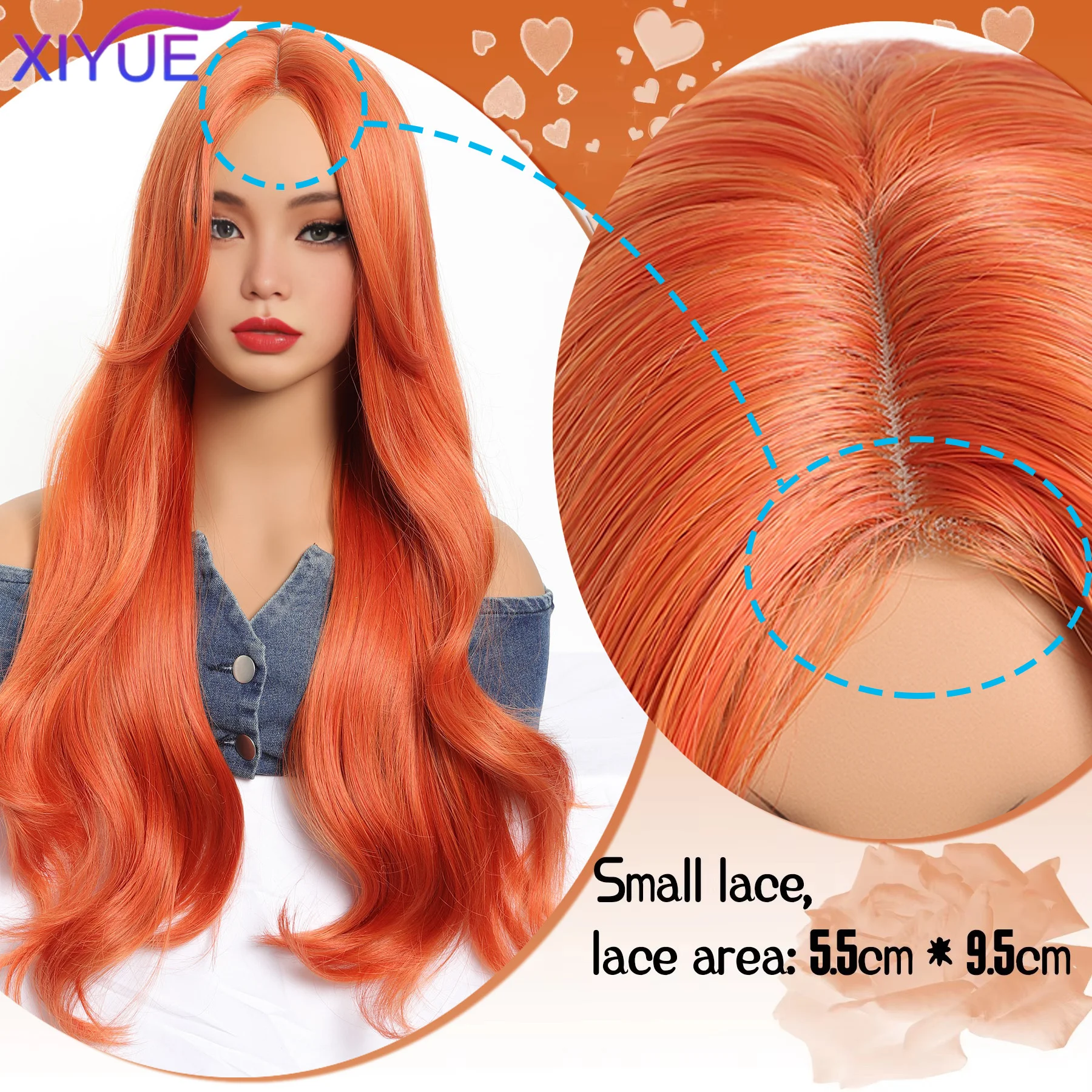 XYwater wave orange synthetic wig women's wavy natural wig role-playing party wig heat-resistant Lace Front Wigs synthetic wig