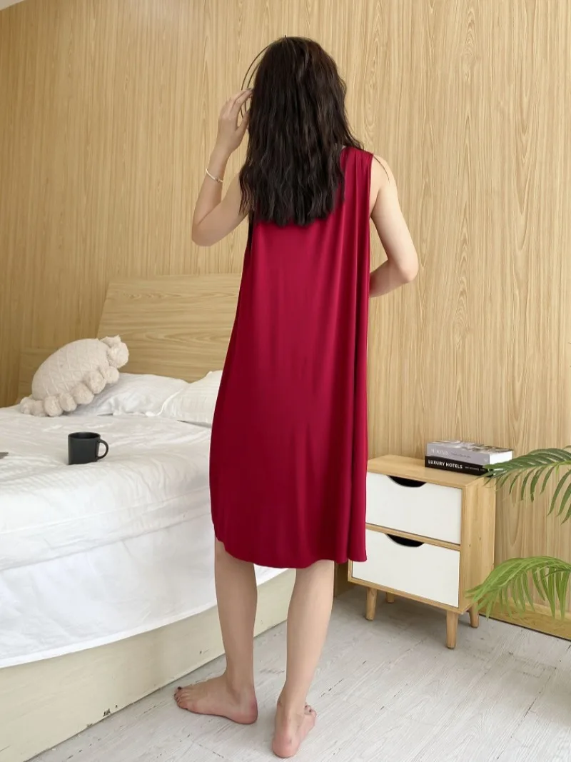 150kg 3XL Plus Size Women's Summer Loose Thin Loungewear Home Nightgown Korean Version Solid Sleeveless Vest Soft