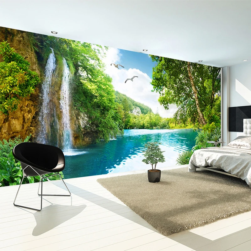 Custom 3D Muurschildering Behang Home Decor Groene Berg Waterval Natuur Landschap 3D Foto Behang Voor Woonkamer Slaapkamer