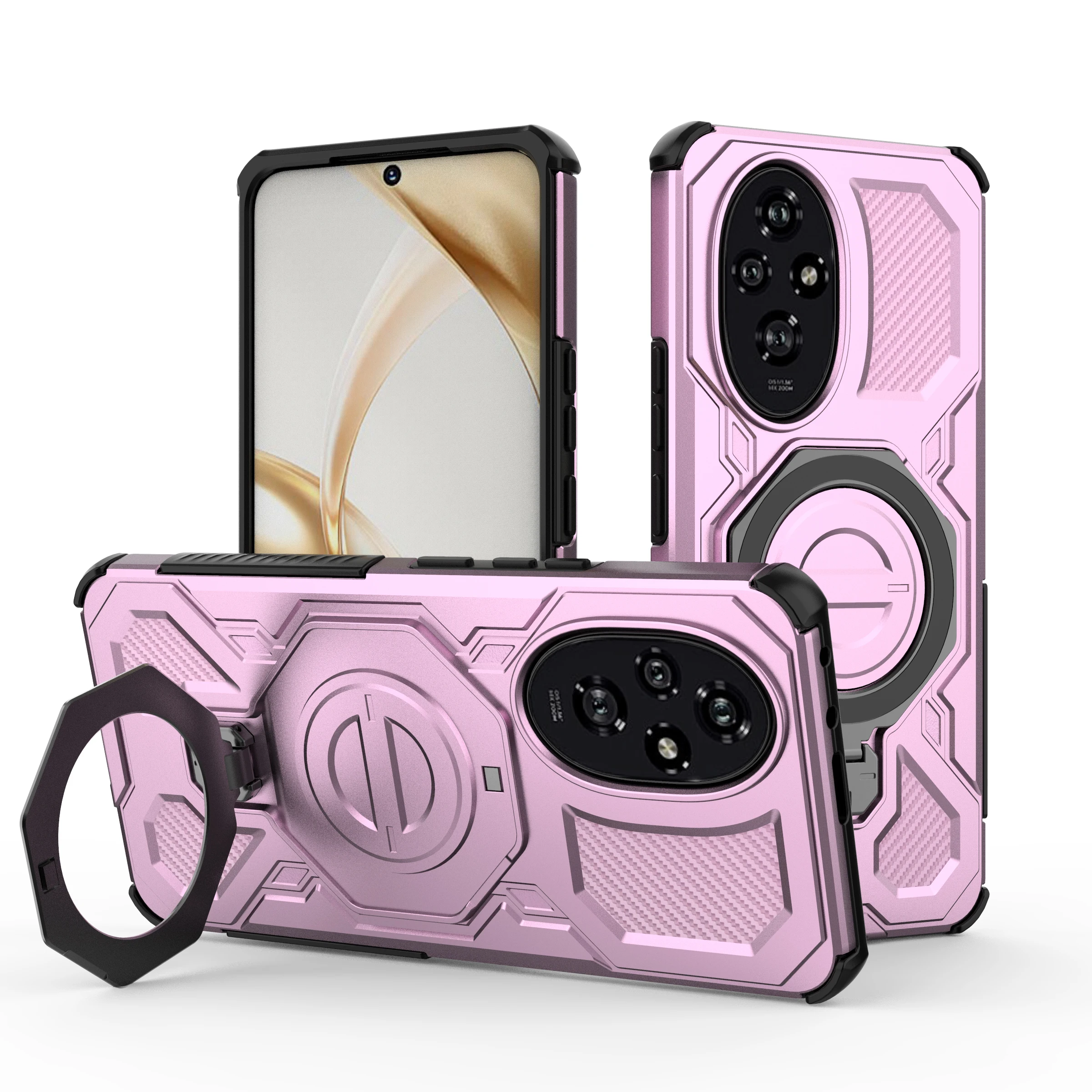 Magnetic Wireless Charging Phone Case with Ring Holder Kickstand - Carbon Fiber Soft Cover