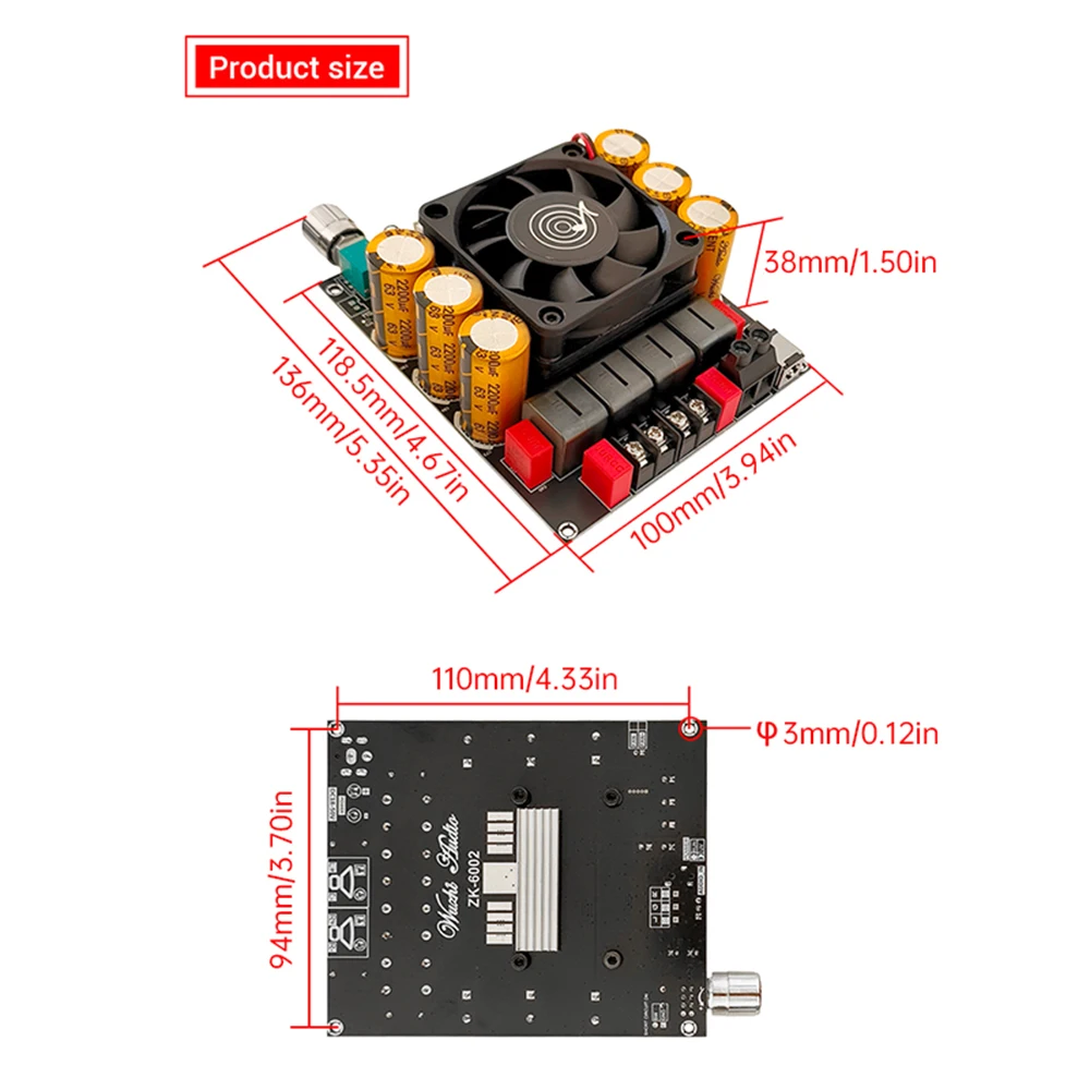 1200W TPA3255 Digital HIFI Amplifier Board ZK-6002 DC18-50V 600W+
