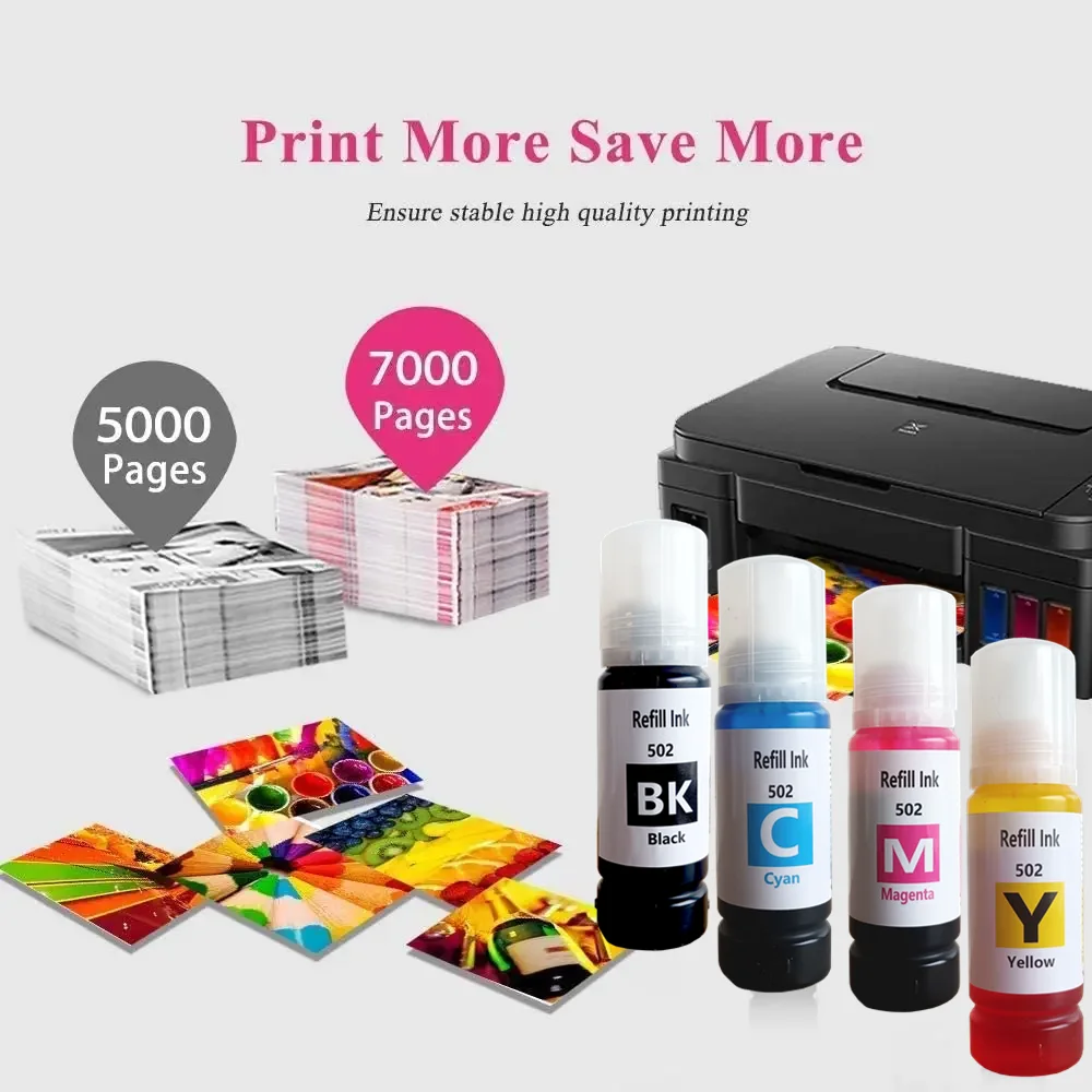 502 T502 Refill Ink Bottles for Epson 502 Ink Refill for L6160 L6161 L6170 ET-4760 ET-4750 ET-3850 ET-2850 ET-2760 ET-3760