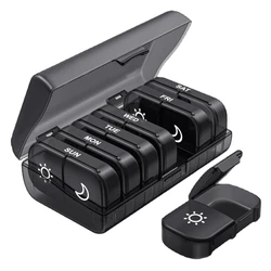 Weekly Pill Organizer with Dual Daily Compartments - Portable and Detachable Medicine Container (Black)