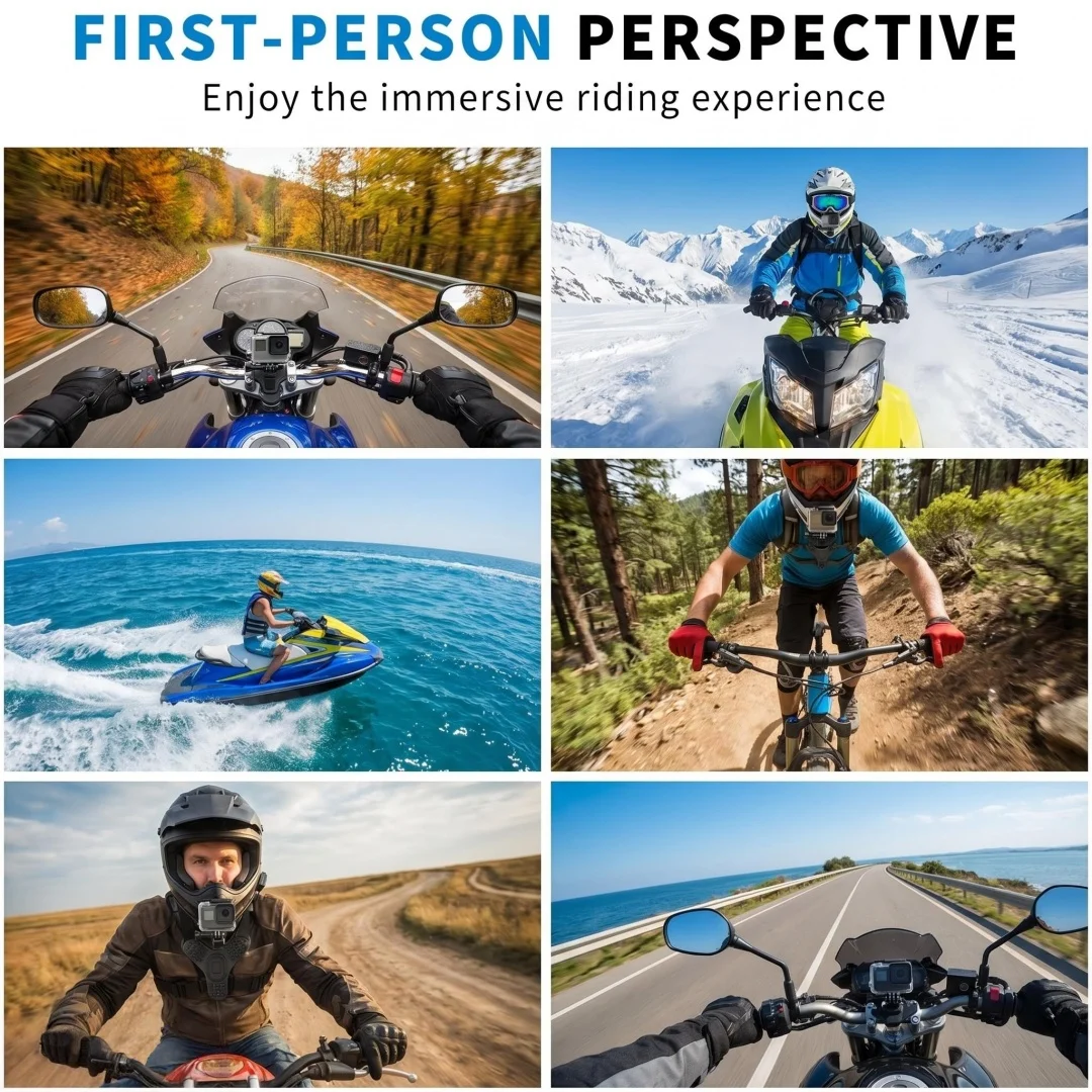 Fixation du support de casque GoPro avec extension J-Hook sur une mentonnière de moto, détail des attaches