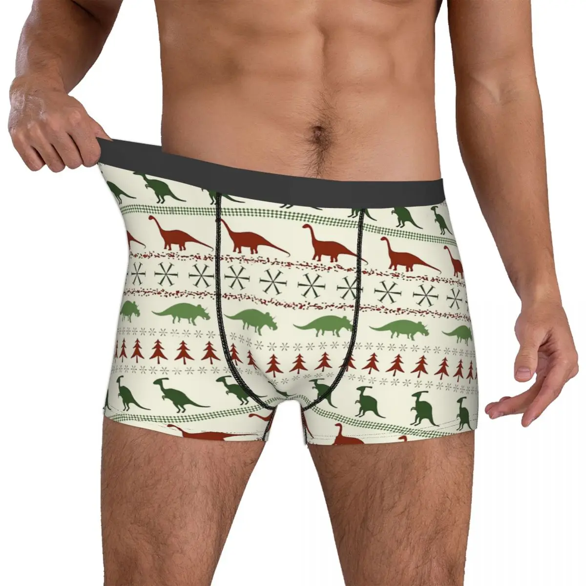 Christmas Green Man's Boxer Briefs Dinosaurs Breathable Funny Underwear High Quality Print Shorts Gift Idea 4