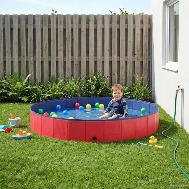 Piscine pour enfants ronde Ø 200 x 30 cm rouge, piscine pour enfants dans le jardin et sur la terrasse, piscine pour jeux d'été et plaisir aquatique, piscine familiale pour loisirs en plein air, montage facile pour la maison et les vacances 1